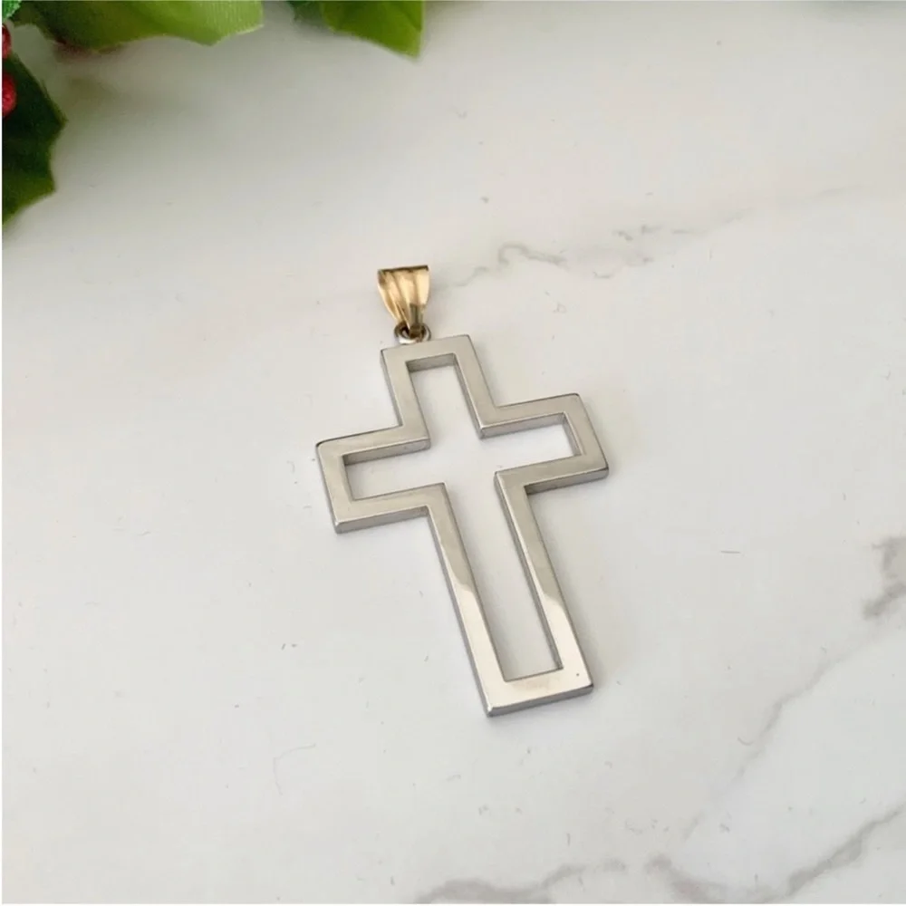 Stainless Steel Open Cross Pendant on 17” Black Cord